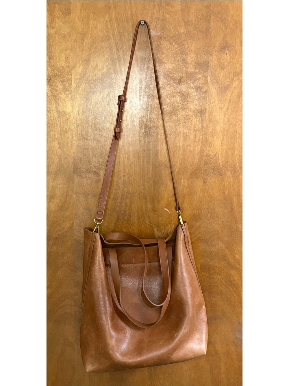 Madewell Leather Medium Transport Tote Purse English Saddle Brown Crossbody Bag - Picture 3 of 13